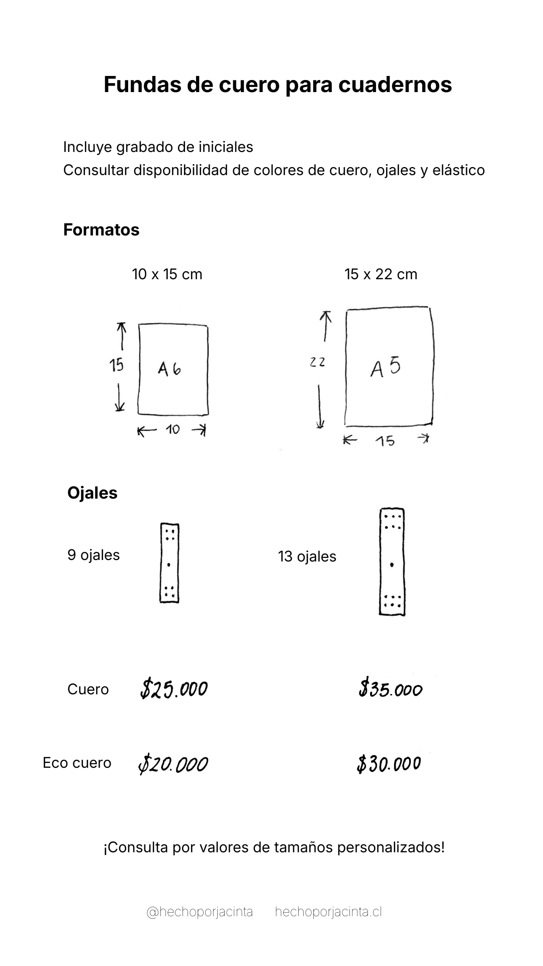 Medidas y precios fundas A5 y A6